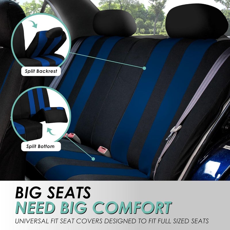 FH Group Car Seat Covers Full Set Blue Cloth - Universal Fit, Automotive Seat Covers, Low Back Front Seat Covers, Airbag Compatible, Split Bench Rear Seat, Washable Car Seat Cover for SUV, Sedan, Van - Image 4