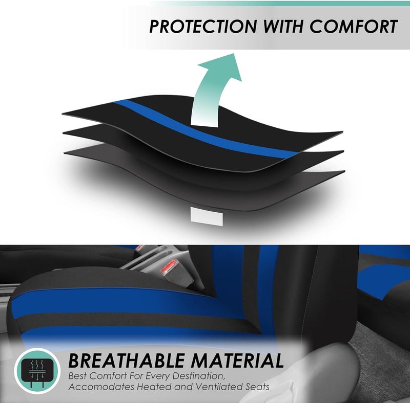 FH Group Car Seat Covers Full Set Blue Cloth - Universal Fit, Automotive Seat Covers, Low Back Front Seat Covers, Airbag Compatible, Split Bench Rear Seat, Washable Car Seat Cover for SUV, Sedan, Van - Image 3