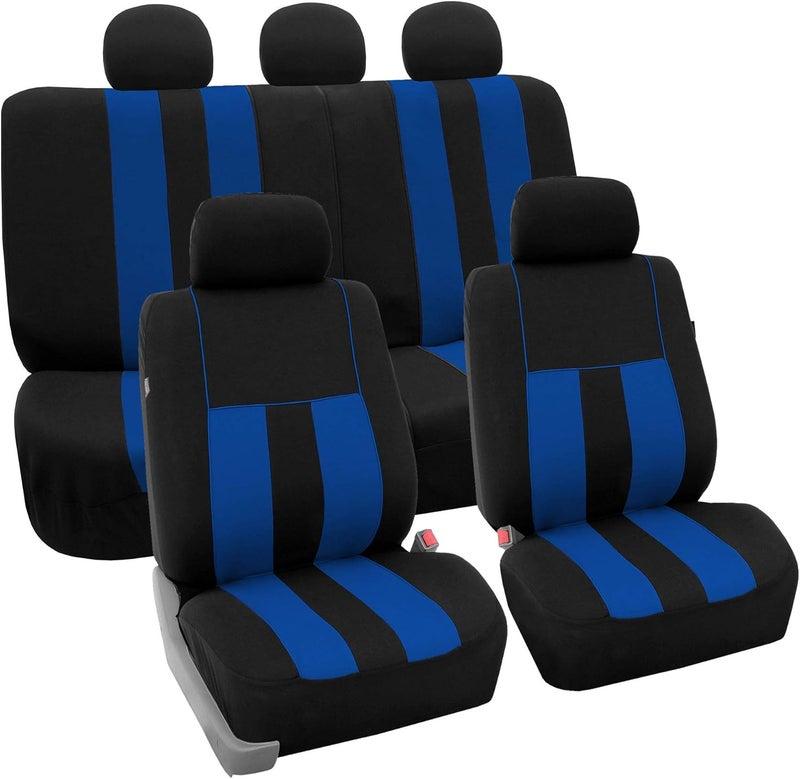 FH Group Car Seat Covers Full Set Blue Cloth - Universal Fit, Automotive Seat Covers, Low Back Front Seat Covers, Airbag Compatible, Split Bench Rear Seat, Washable Car Seat Cover for SUV, Sedan, Van - Image 1