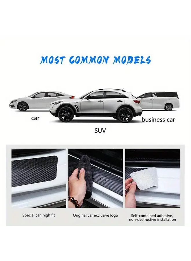 Set Of 4 Universal Juve Door Sill Protectors Carbon Fiber Design Faux Leather Scratch Resistant Mats All Weather Protection For Vehicle Entry And Exit - Image 5