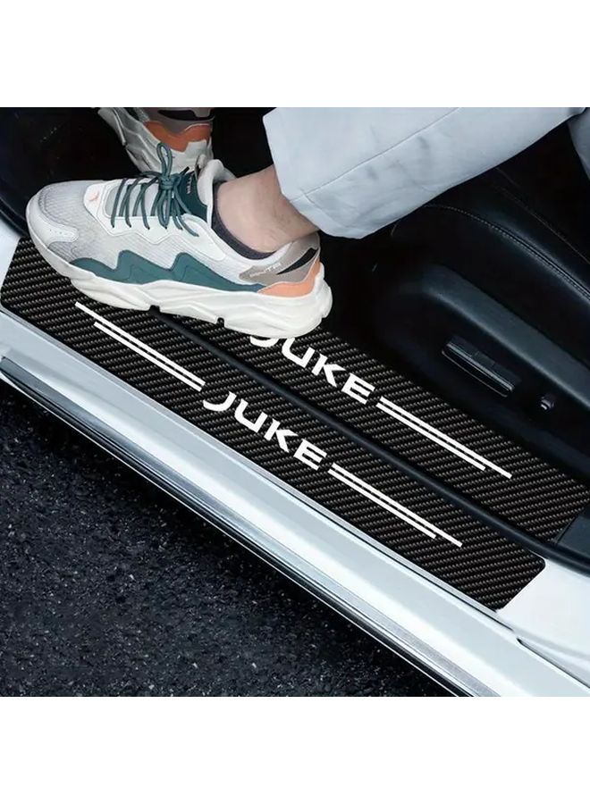 Set Of 4 Universal Juve Door Sill Protectors Carbon Fiber Design Faux Leather Scratch Resistant Mats All Weather Protection For Vehicle Entry And Exit - Image 1