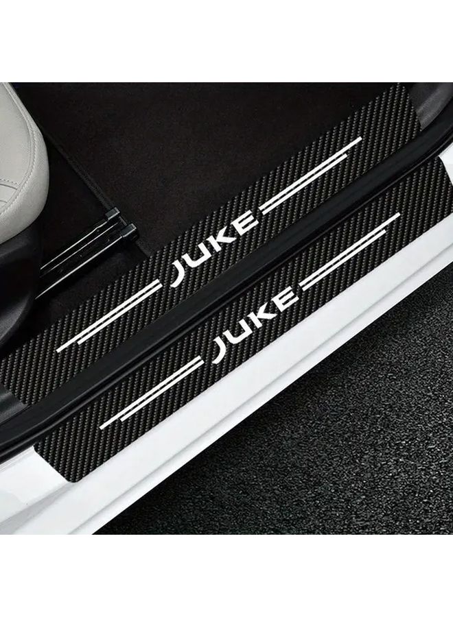 Set Of 4 Universal Juve Door Sill Protectors Carbon Fiber Design Faux Leather Scratch Resistant Mats All Weather Protection For Vehicle Entry And Exit - Image 2