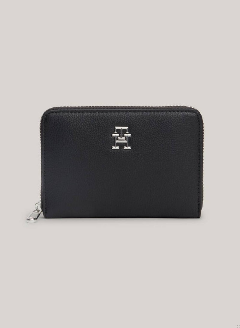 TOMMY HILFIGER Women's Essential Th Monogram Medium Zip-Around Wallet -  Recycled polyester mix, Black - Image 1