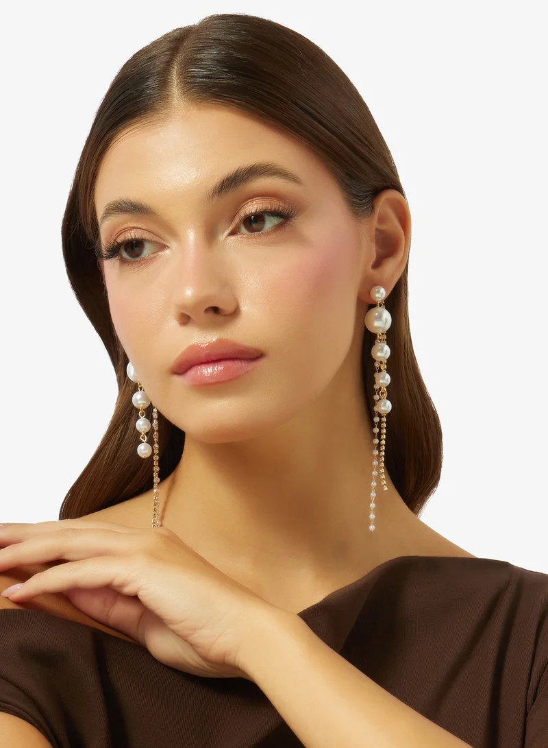 Ella White Dainty Pearl Drown Down Earrings for Women | Best Price UAE