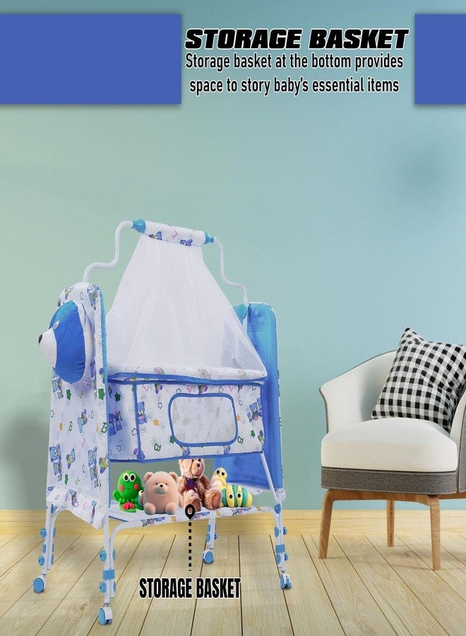 KIDBITKART سرير أطفال مريح من KIDBITKART، سرير متأرجح للنوم للأطفال حديثي الولادة، مزود بشبكة حماية من البعوض، مناسب للأطفال من عمر 0 إلى 13 شهرًا، بنين وبنات (بتصميم وجه باندا أزرق). - Image 3