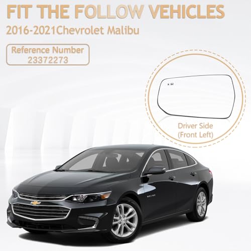 Grterokky Left Mirror Glass w/Heated|Blind Spot Detection compatible for Chevrolet Malibu 2016-21 Driver Side Rear View Mirror Glass Replacement 23372273 - Image 2