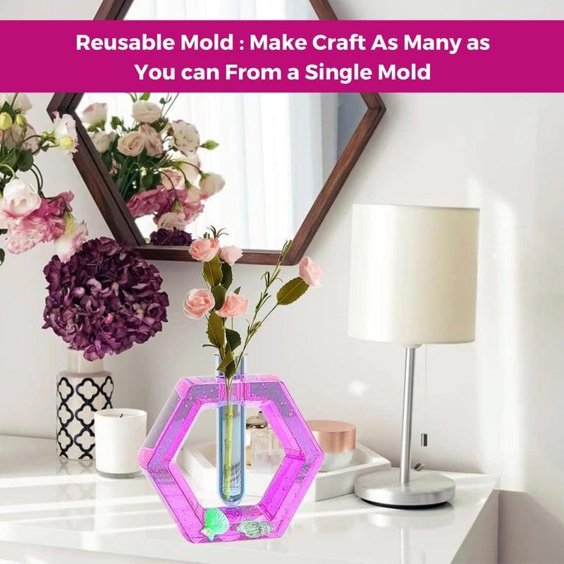 Oytra Resin Mold Hexagon Silicone Plant Mould with Tube (14cm x 14cm) Art and Craft Unique Pots Home Decor for Beginners Artists - Image 4