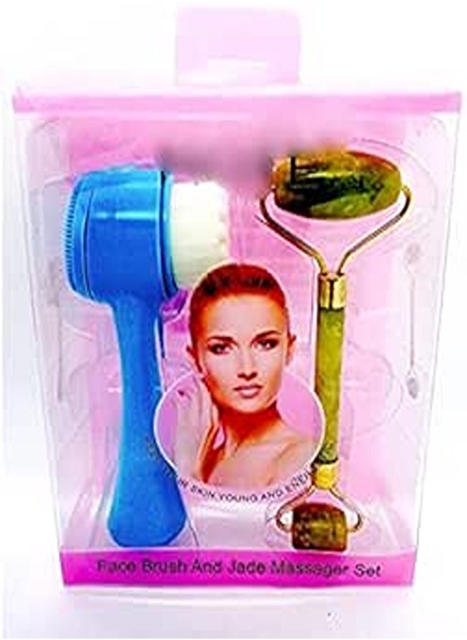 Jade - Jade Roller With Double Side Silicone Facial Cleanser Brush - Image 1