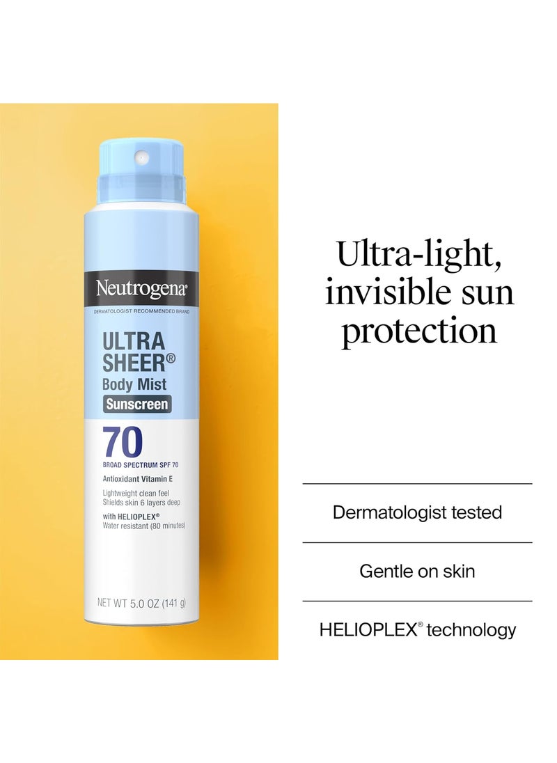 Neutrogena Neutrogena Ultra Sheer Body Mist Sunscreen Spray Broad Spectrum SPF 70 Lightweight Spray Sunscreen NonGreasy  Water Resistant OilFree  NonComedogenic UVAUVB 5 oz Pack of 3  - Image 3