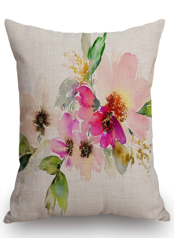 Swono Beautiful Watercolor Flower Farmhouse Decor Pillow Cover Family Decoration Pink Floral Cotton Linen Home Decorative Throw Pillow Case Cushion Cover for Sofa Couch, 18 x 18 in - Image 5