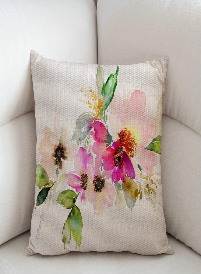 Swono Beautiful Watercolor Flower Farmhouse Decor Pillow Cover Family Decoration Pink Floral Cotton Linen Home Decorative Throw Pillow Case Cushion Cover for Sofa Couch, 18 x 18 in - Image 2
