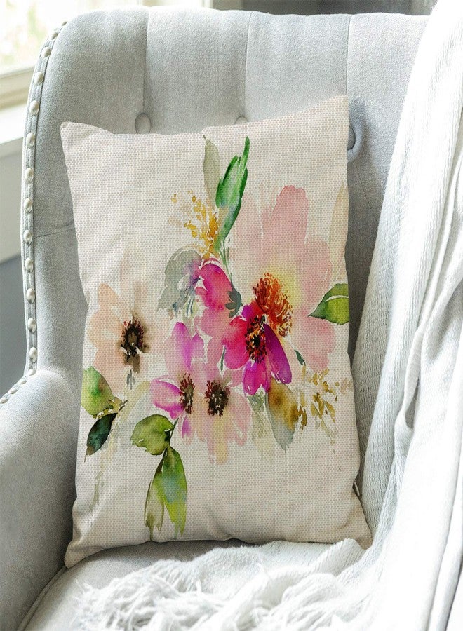 Swono Beautiful Watercolor Flower Farmhouse Decor Pillow Cover Family Decoration Pink Floral Cotton Linen Home Decorative Throw Pillow Case Cushion Cover for Sofa Couch, 18 x 18 in - Image 3