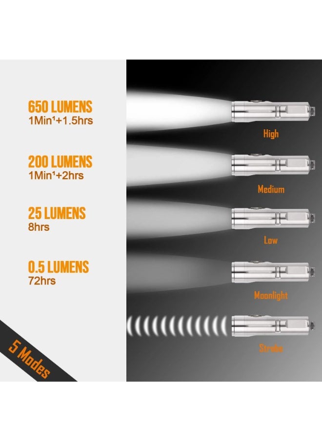 A4 Titanium LED flashlight (650 lumens), front and side, 110 meters, 330 mA
