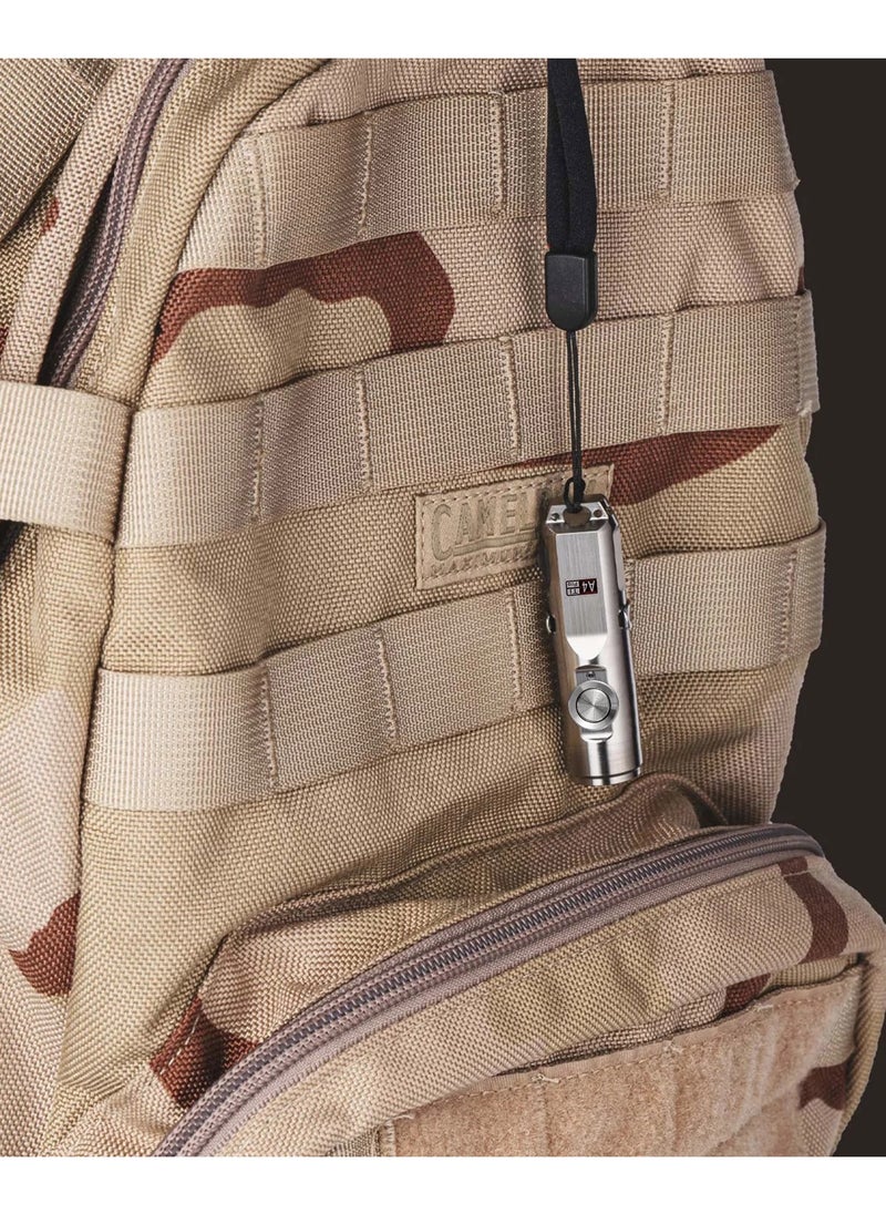 A4 Titanium LED flashlight (650 lumens), front and side, 110 meters, 330 mA