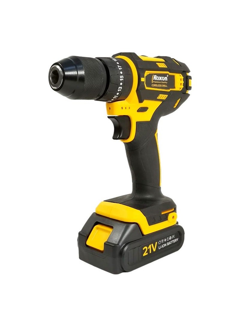 روكسون طقم مثقاب/مفك براغي لاسلكي 21 فولت مع بطارية ليثيوم أيون 1500 مللي أمبير، ضوء LED، بطاريتان، شاحن سريع، مجموعة رؤوس مثقاب ومفك براغي، حقيبة حمل متينة للاستخدام المنزلي والمهني - RX21VCD - Image 2