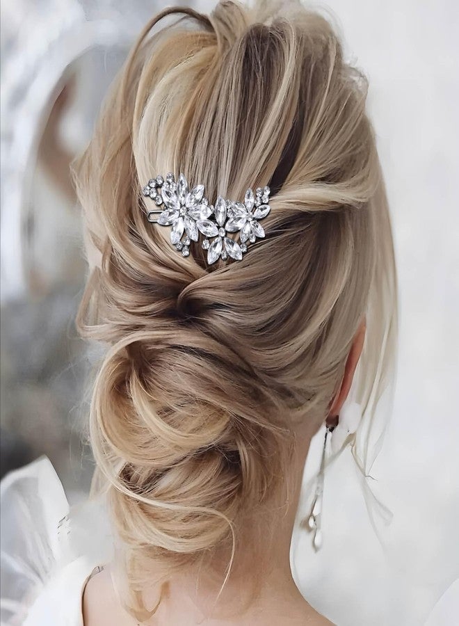 Lekgavd 2pcs Crystal Flower Hair Clips, Silver Rhinestone Hair Pin for Women, Vintage French Hair Barrette, Sparkly Bridal Hair Accessories for Wedding, Daily - Image 4