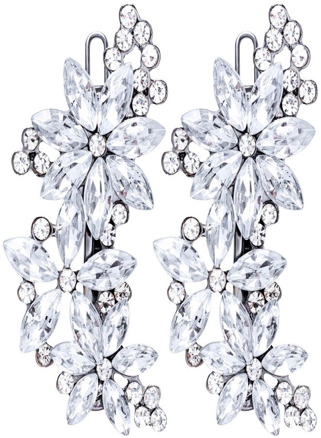 Lekgavd 2pcs Crystal Flower Hair Clips, Silver Rhinestone Hair Pin for Women, Vintage French Hair Barrette, Sparkly Bridal Hair Accessories for Wedding, Daily - Image 1