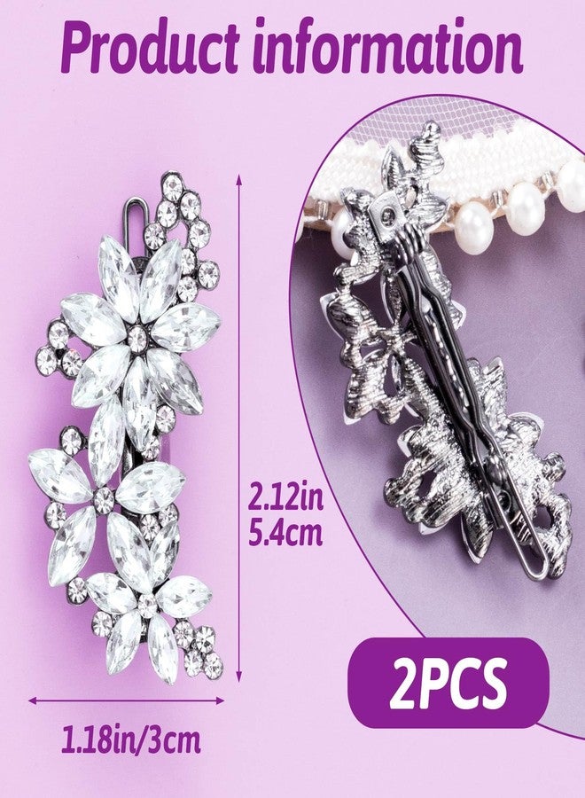 Lekgavd 2pcs Crystal Flower Hair Clips, Silver Rhinestone Hair Pin for Women, Vintage French Hair Barrette, Sparkly Bridal Hair Accessories for Wedding, Daily - Image 2