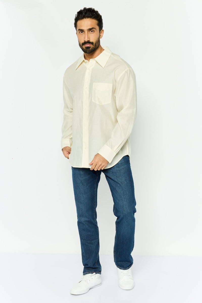 GANT Men Relaxed Fit Plain Long Sleeve Casual Shirt, Cream - Image 4