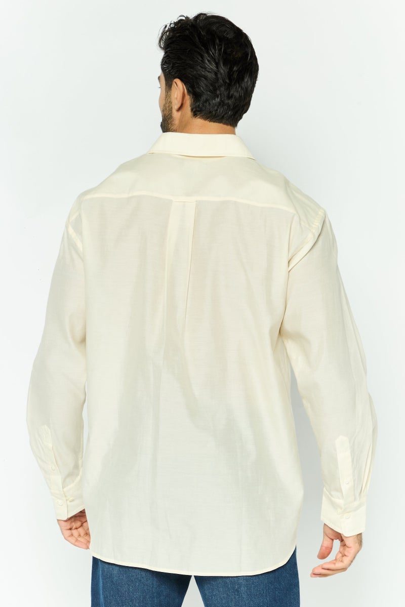 GANT Men Relaxed Fit Plain Long Sleeve Casual Shirt, Cream - Image 2