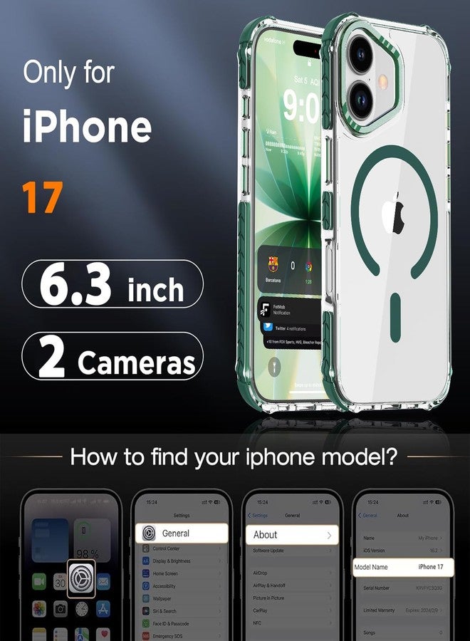 DEERLAMN جراب DEERLAMN المغناطيسي القوي لهاتف iPhone 17 مقاس 6.3 بوصة، [متوافق مع Magsafe] [حماية من السقوط بمعايير عسكرية] غطاء هاتف شفاف رفيع مقاوم للصدمات - شفاف + أخضر - Image 2