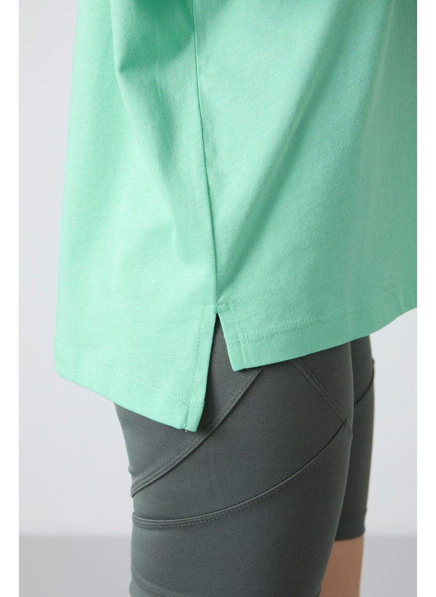 Tommy Life Water Green Combed Modal Soft Touch Oversize Fit Basic Women's T-Shirt - 97285  - Image 4