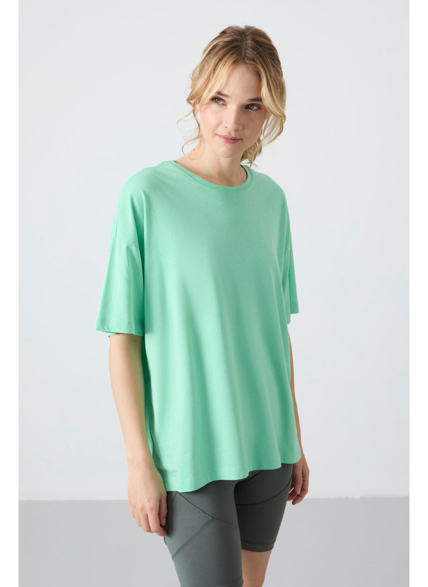 Tommy Life Water Green Combed Modal Soft Touch Oversize Fit Basic Women's T-Shirt - 97285  - Image 5