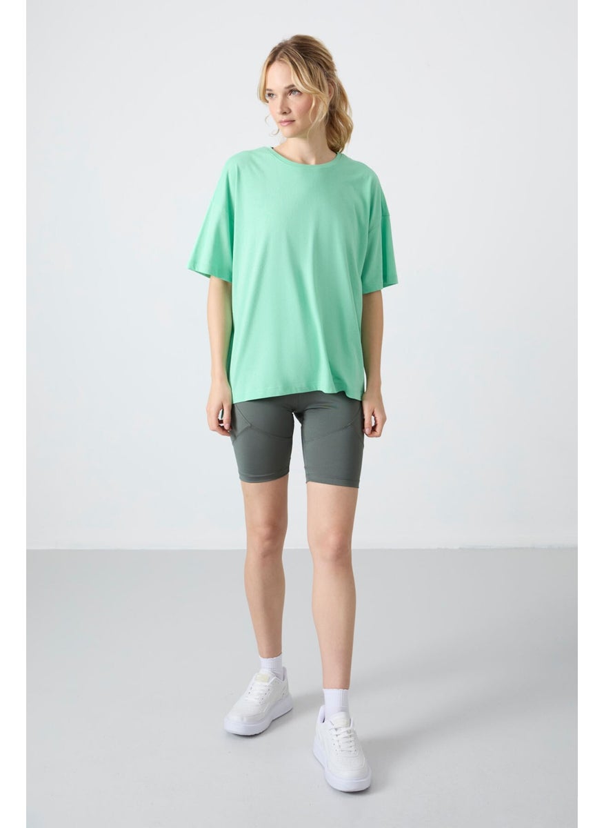 Tommy Life Water Green Combed Modal Soft Touch Oversize Fit Basic Women's T-Shirt - 97285  - Image 2