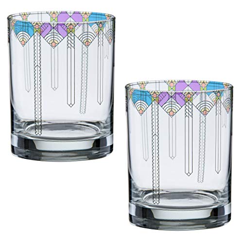 Culver Frank Lloyd Wright DOF Double Old Fashioned Glass 14-Ounce (Gift Boxed Set of 2, April Showers) - Image 1