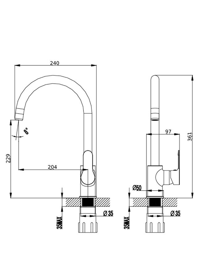 milano Aliz Sink Mixer Single Handle Sink Mixer And Faucet For Bathroom Commercial Lavatories Toilet Kitchens - Image 2