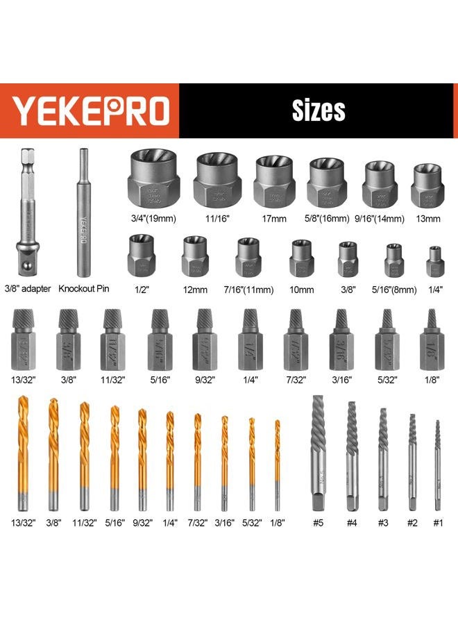 YEKEPRO 40 Pcs Bolt & Screw Extractor Set with Left Hand Cobalt Drill Bit Set, Easy Out Broken Stripped Screw Removal Tool for Damaged, Frozen, Studs, Rusted, Rounded-Off Bolts, Nuts & Screws, T15139 - Image 2