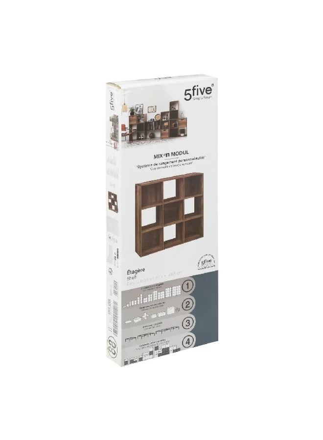 Five Simply Smart 9-Compartment Mix N Modul Wooden Storage Shelf Brown 100.5 x 100.5 x 32 cm 181388