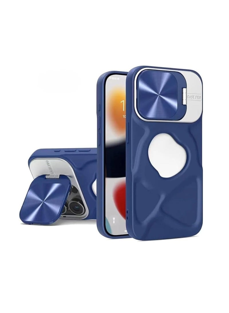 Compatible with iPhone 12 Pro Max Case with Hidden Camera Protector and Folding Stand Support Magnetic Charging, Stylish and Practical Anti-Scratch Shockproof Case Cover (Blue)