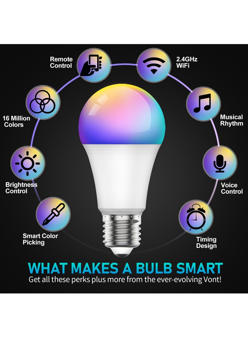 SKY-TOUCH 2pcs Smart Light Bulb, Multi Color Changing Dimmable Smart Wifi And Bluetooth Compatible With Alexa And Google Home Assistant - Image 2