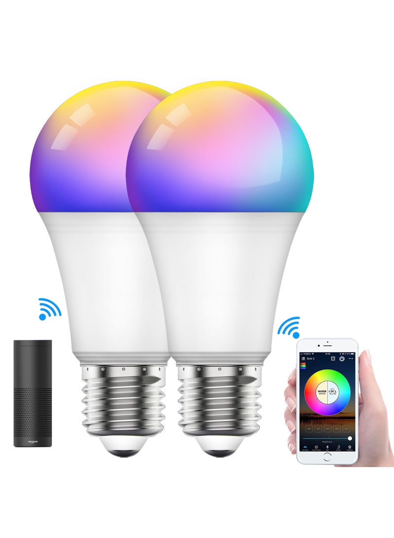 SKY-TOUCH 2pcs Smart Light Bulb, Multi Color Changing Dimmable Smart Wifi And Bluetooth Compatible With Alexa And Google Home Assistant - Image 1