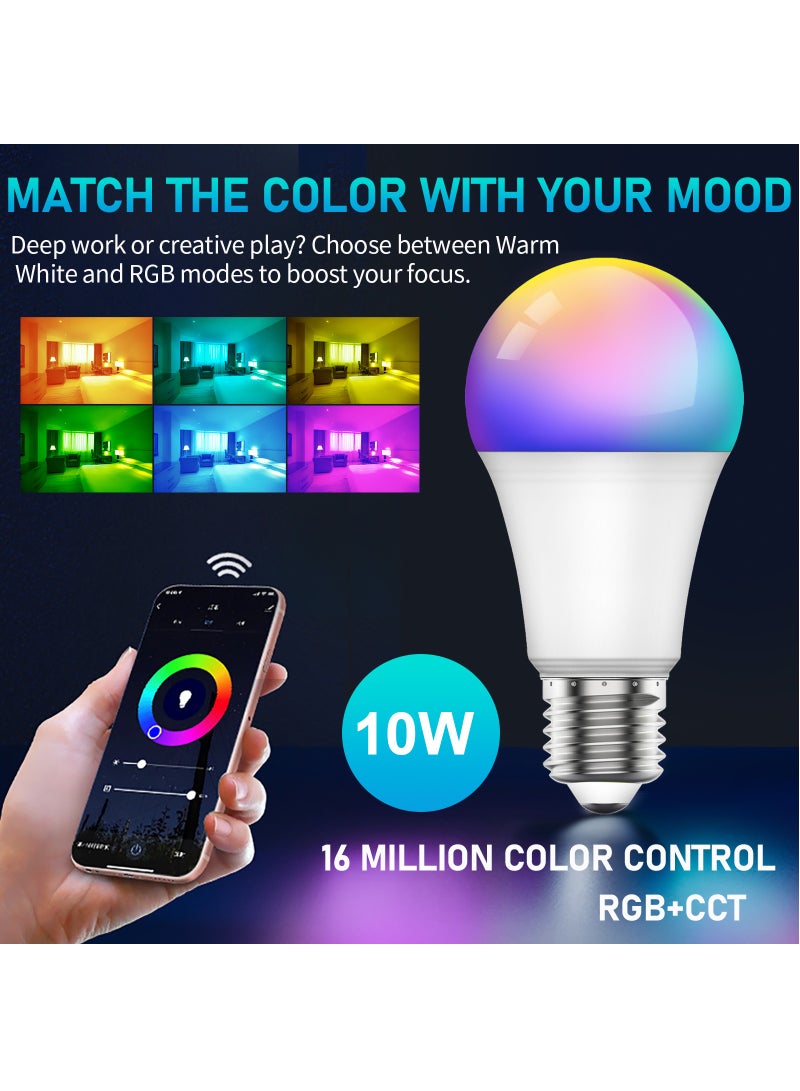 SKY-TOUCH 2pcs Smart Light Bulb, Multi Color Changing Dimmable Smart Wifi And Bluetooth Compatible With Alexa And Google Home Assistant - Image 5