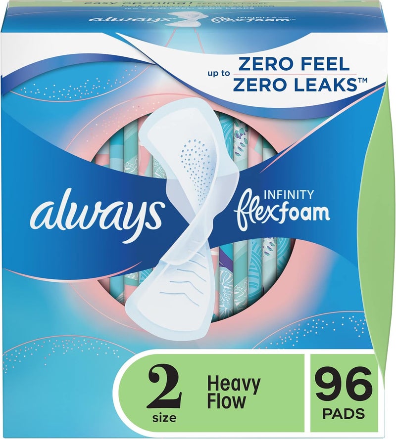 Always Infinity Feminine Pads for Women, Size 2 Regular, with Wings, unscented, 96c