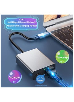 ماركة غير محددة محول USB C إلى إيثرنت مع شحن PD 60W - توصيل وتشغيل، دعم شبكة LAN بسرعة 1000 ميجابت في الثانية، محول USB C محمول من الألمنيوم إلى جيجابت لأجهزة Android وiPad وMacBook وغيرها من أجهزة USB C  - Image 2
