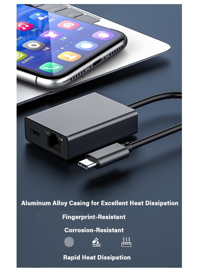 ماركة غير محددة - محول USB C إلى إيثرنت مع شحن PD 60W - توصيل وتشغيل، دعم شبكة LAN بسرعة 1000 ميجابت في الثانية، محول USB C محمول من الألمنيوم إلى جيجابت لأجهزة Android وiPad وMacBook وغيرها من أجهزة USB C - Image 1