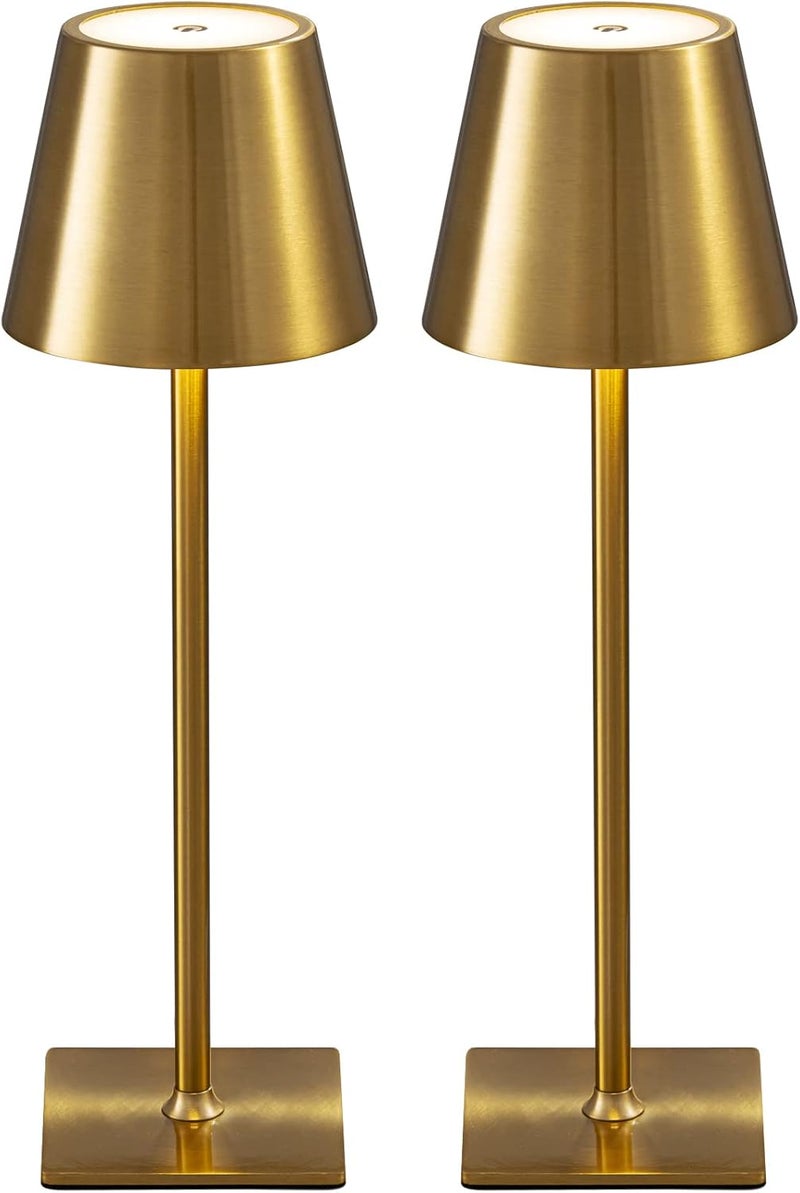 KDG 2 Pack Cordless Table Lamp,Portable LED Desk Lamp, 5000mAh Battery Operated, 3 Color Stepless Dimming Up, for Restaurant/Bedroom/Bars/Outdoor Party/Camping/Coffee Shop Night Light(Gold) - Image 1