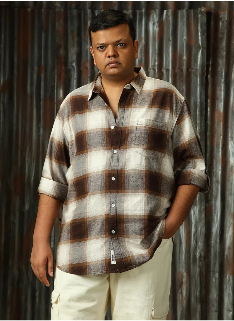 هاي ستار Men's Multicoloured 100% Cotton Checkered Plus Size Button Down Regular Fit Shirt