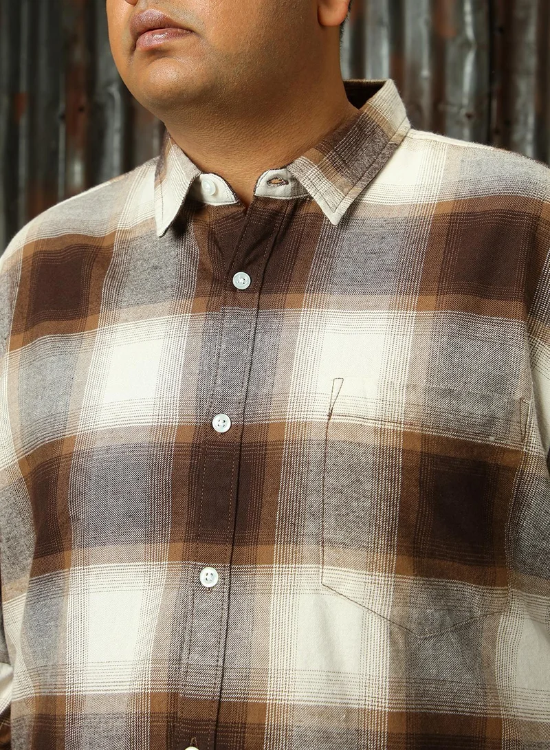 HIGH STAR Men's Multicoloured 100% Cotton Checkered Plus Size Button Down Regular Fit Shirt