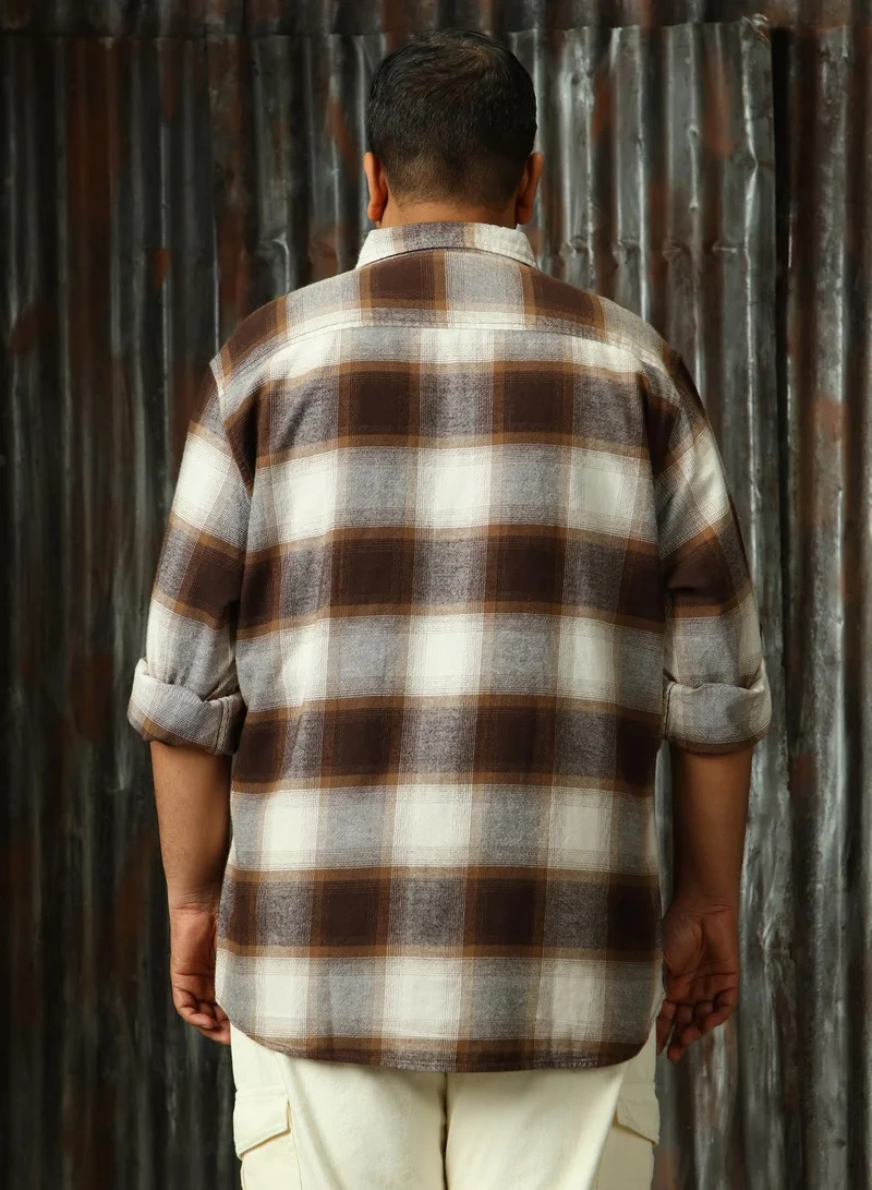 HIGH STAR Men's Multicoloured 100% Cotton Checkered Plus Size Button Down Regular Fit Shirt