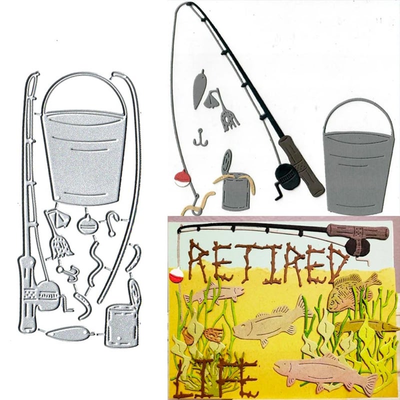 Fishing Tools Metal Cutting Die Cuts DIY Crafts Fishing Tools Frame Scrapbook Paper Cards Cutting Dies Cut Stencils for DIY Embossing Card Making Book Tags Decorative Paper Dies Scrapbooking