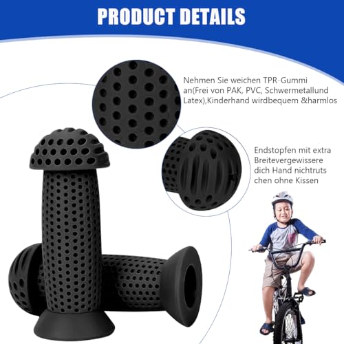 Proberos® Bike Handle Grips, 3.9 inches Soft Silicone Grip, Porous Silicone Anti-Slip Grip Universal Children's Bicycle Grips for Scooter, Tricycle, Children's Balance Bike (Black) - Image 3