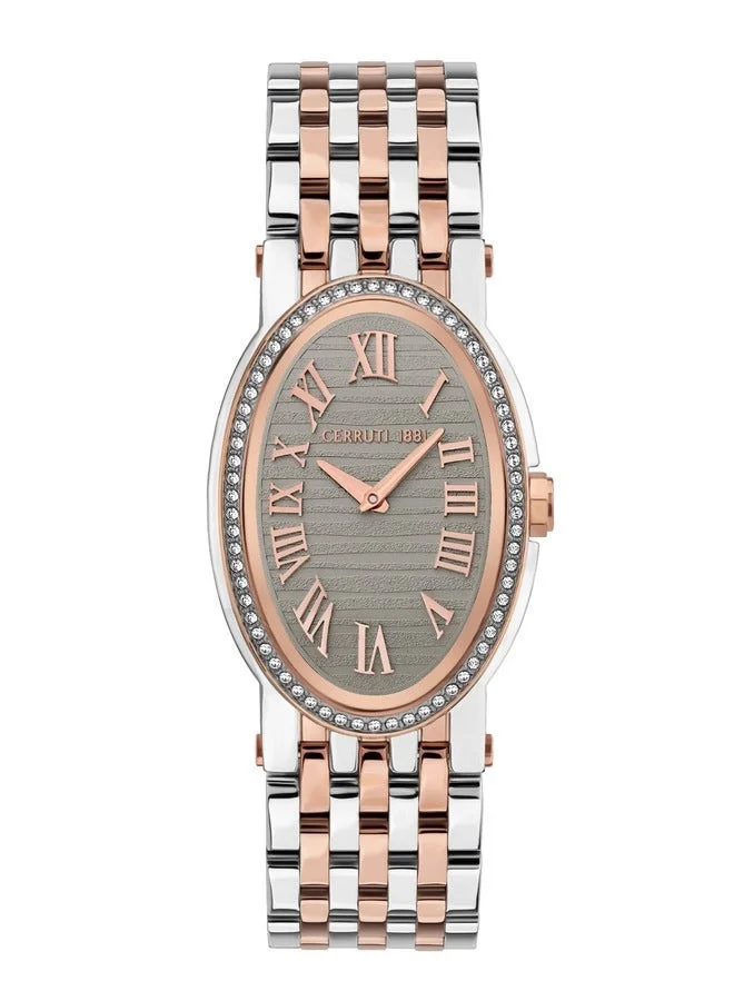 Grey Oval Dial Silver Rose Gold Stainless Steel Bracelet Analog Watch for Women 28mm