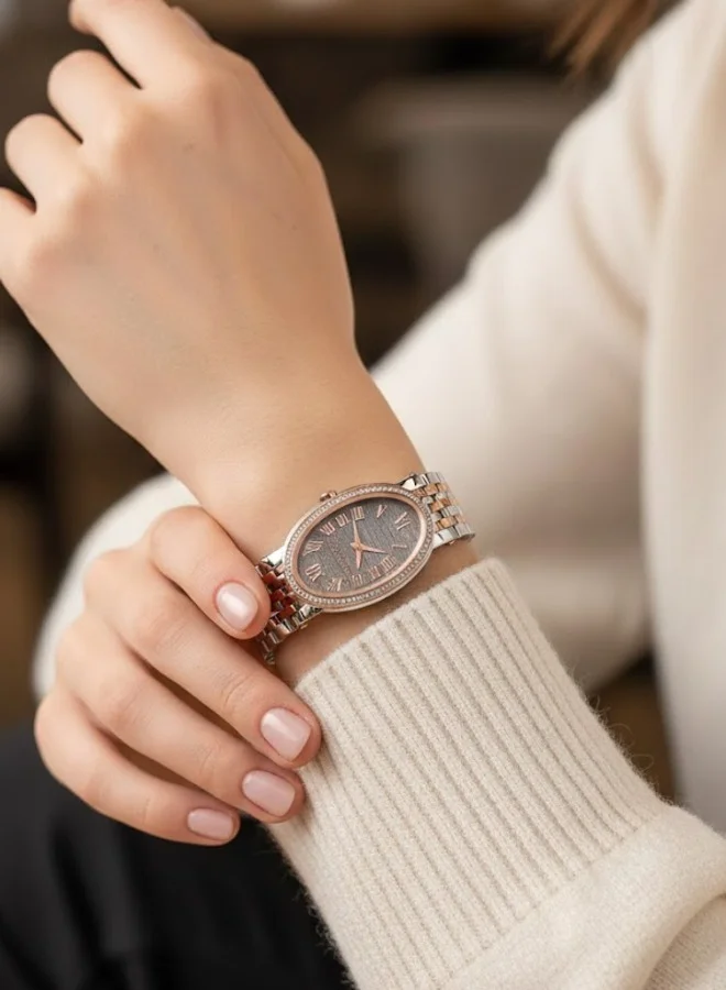 CERRUTI 1881 Grey Oval Dial Silver Rose Gold Stainless Steel Bracelet Analog Watch for Women 28mm