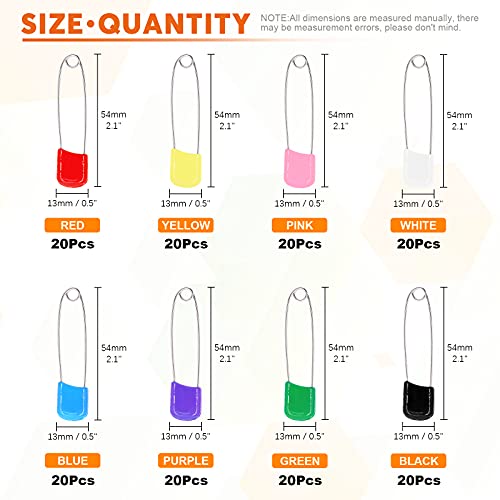 Rustark 160Pcs 2 Inch Plastic Head Safety Pin Premium Large Safety Pin for Baby Cloth Diaper Pins 8 Colors - Image 3