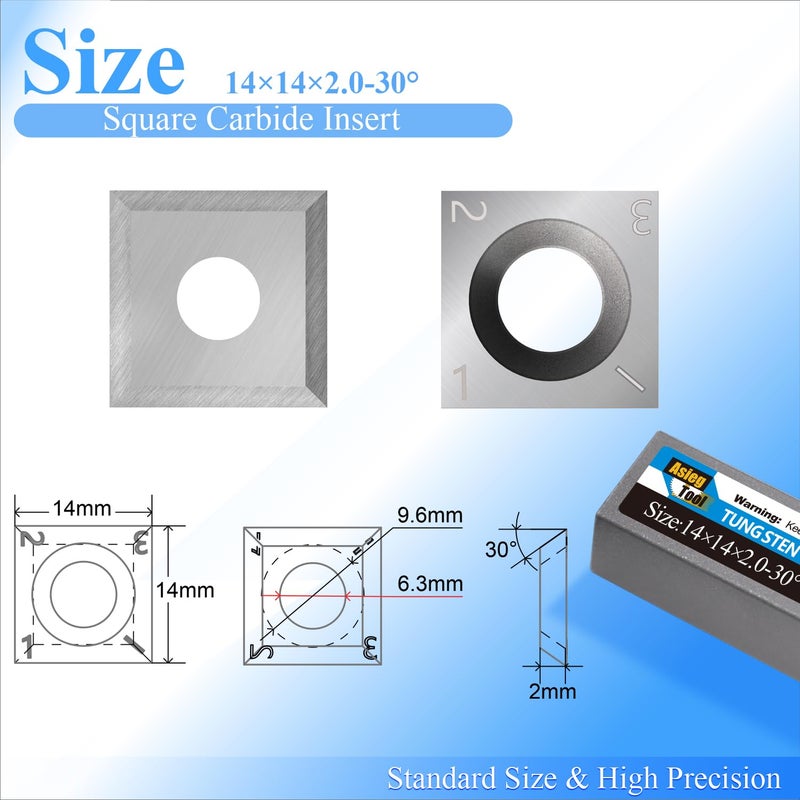 Asieg Tool 14 x 14 x 2mm-30° Carbide Inserts Cutters Knives Blades with Screws for Grizzly T21348 and Woodworking Spiral Helical Planer Head 10pcs - Image 2