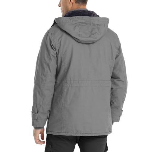 CHEXPEL Men's Thick Winter Jackets with Hood Fleece Lining Cotton Military Jackets Work Coats with Cargo Pockets Light Gray M - Image 2